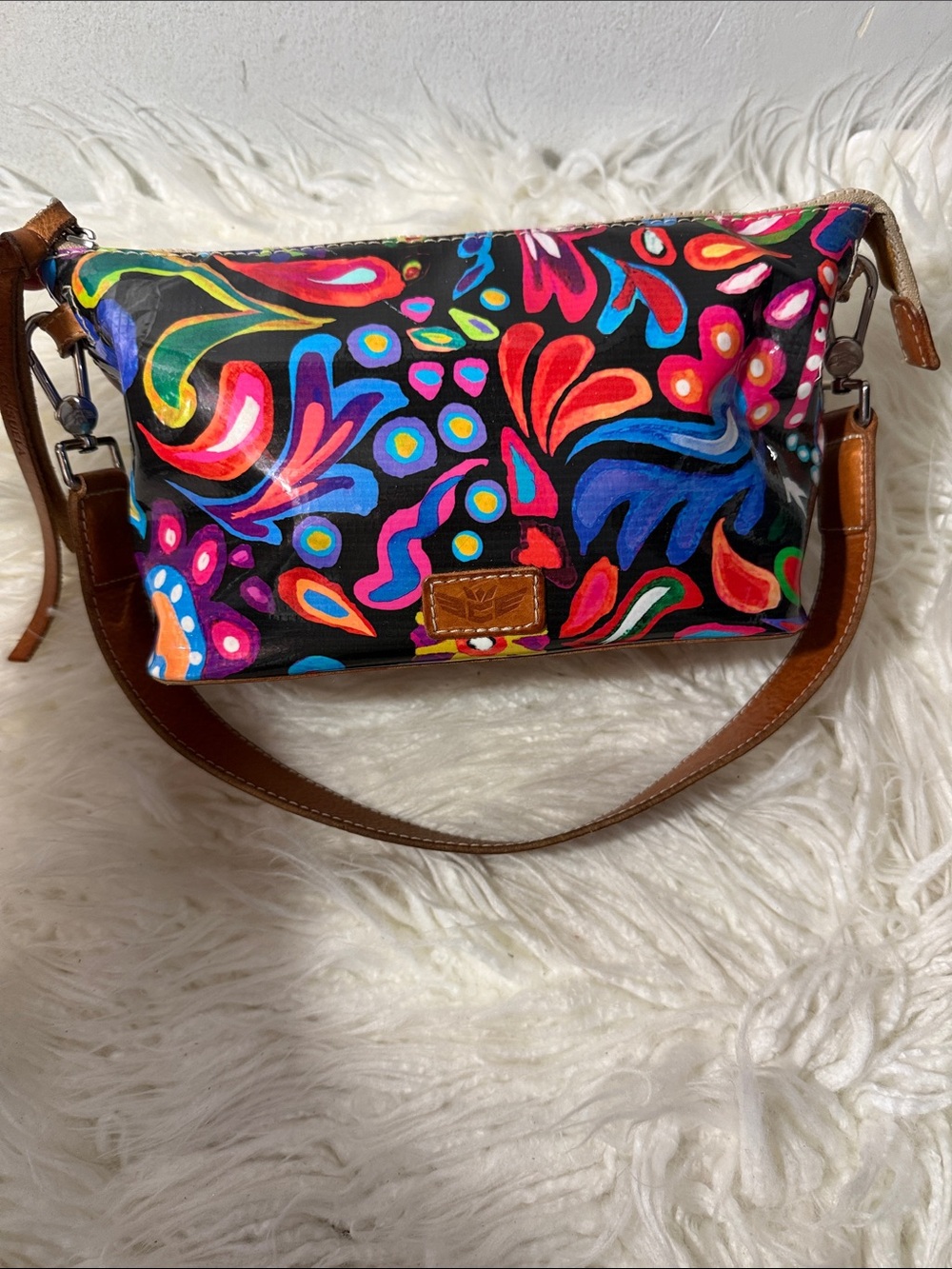 Consuela Sophie Pouch Floral Pattern Shoulder Bag in Black and Tan small - Picture 5 of 13